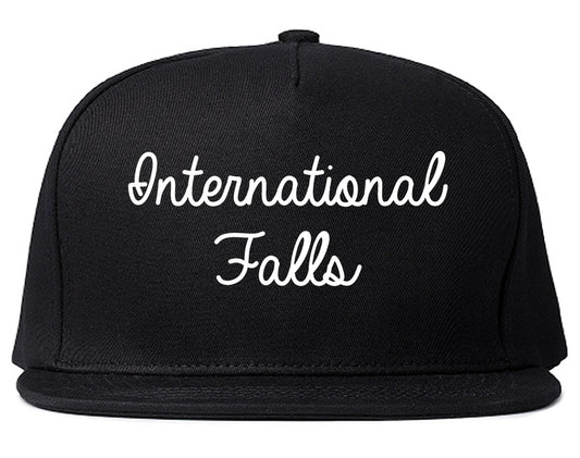 International Falls Minnesota MN Script Mens Snapback Hat Black