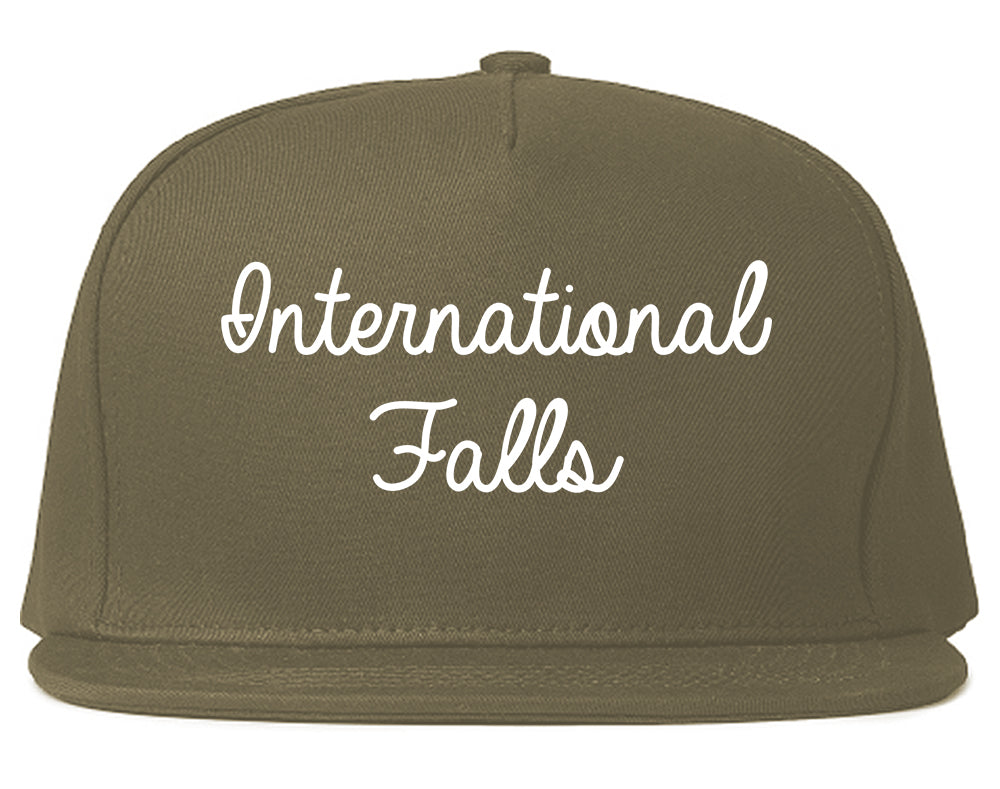 International Falls Minnesota MN Script Mens Snapback Hat Grey