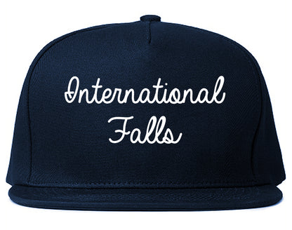 International Falls Minnesota MN Script Mens Snapback Hat Navy Blue