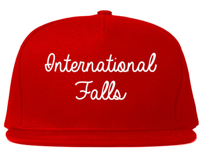 International Falls Minnesota MN Script Mens Snapback Hat Red