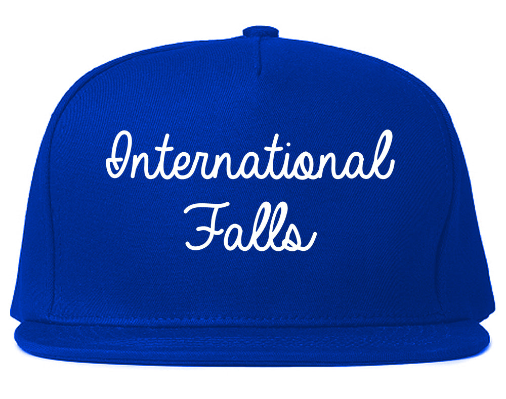 International Falls Minnesota MN Script Mens Snapback Hat Royal Blue