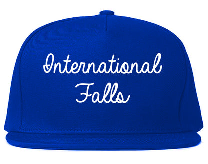 International Falls Minnesota MN Script Mens Snapback Hat Royal Blue