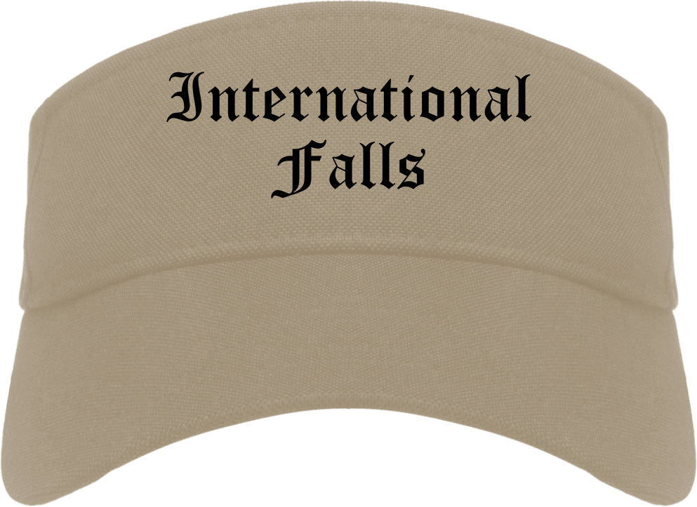 International Falls Minnesota MN Old English Mens Visor Cap Hat Khaki