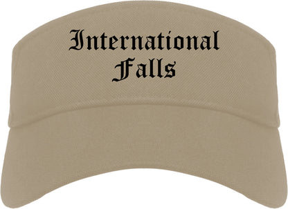 International Falls Minnesota MN Old English Mens Visor Cap Hat Khaki