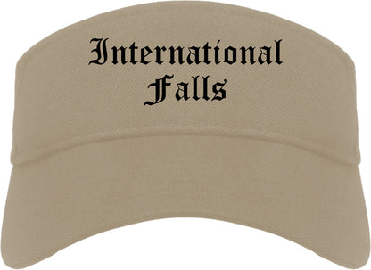 International Falls Minnesota MN Old English Mens Visor Cap Hat Khaki