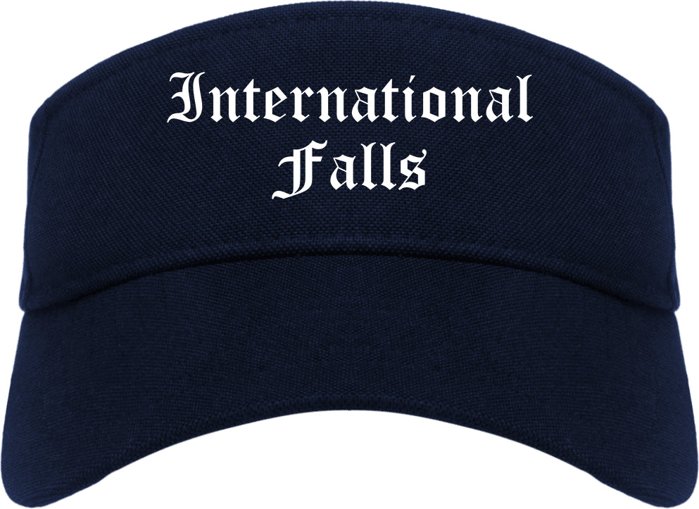 International Falls Minnesota MN Old English Mens Visor Cap Hat Navy Blue