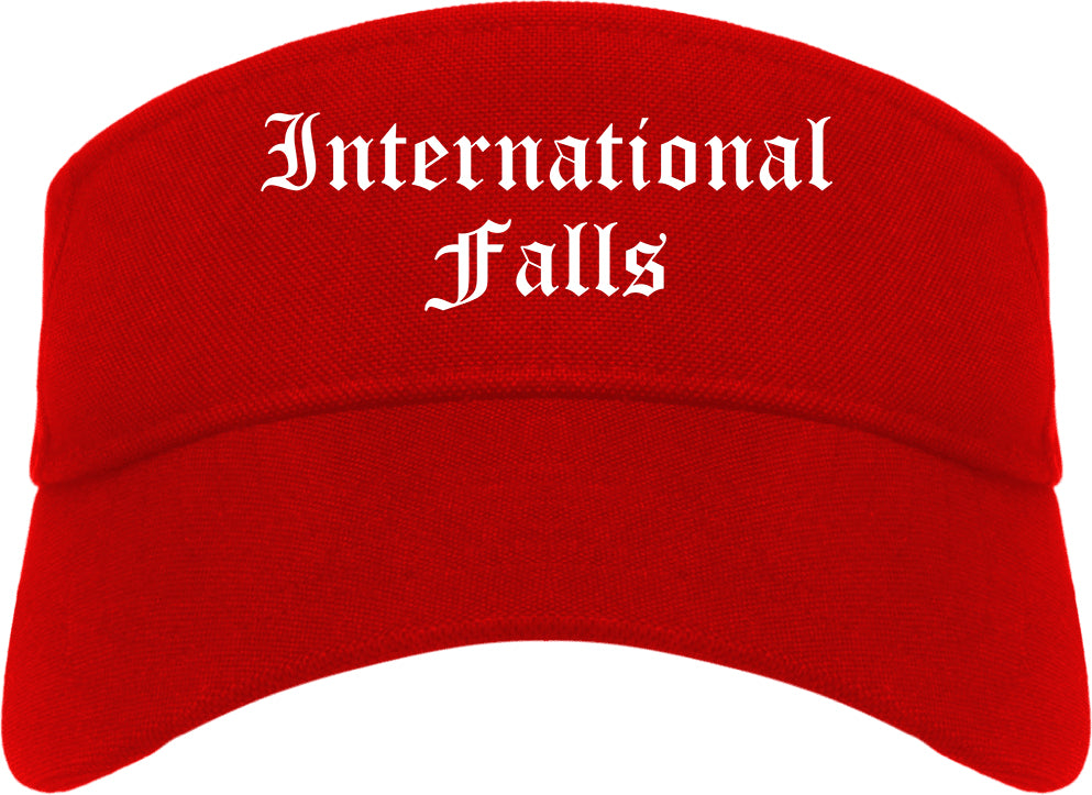 International Falls Minnesota MN Old English Mens Visor Cap Hat Red