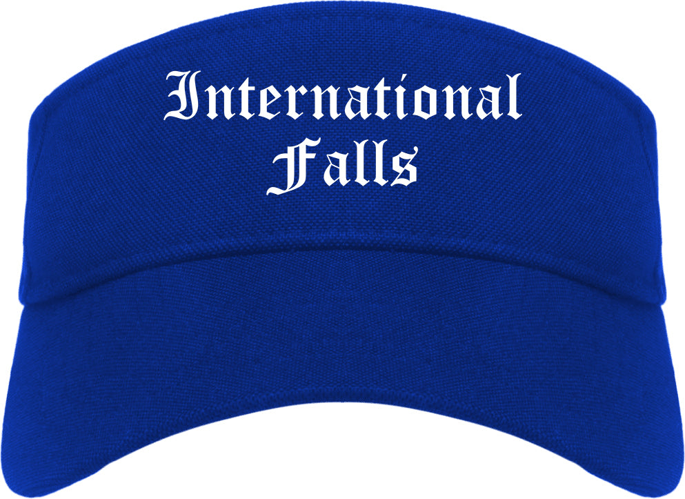 International Falls Minnesota MN Old English Mens Visor Cap Hat Royal Blue