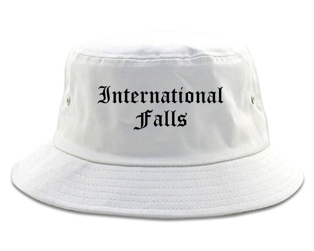 International Falls Minnesota MN Old English Mens Bucket Hat White