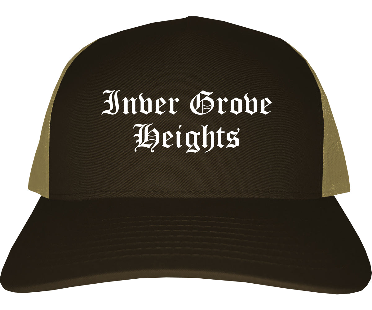 Inver Grove Heights Minnesota MN Old English Mens Trucker Hat Cap Brown