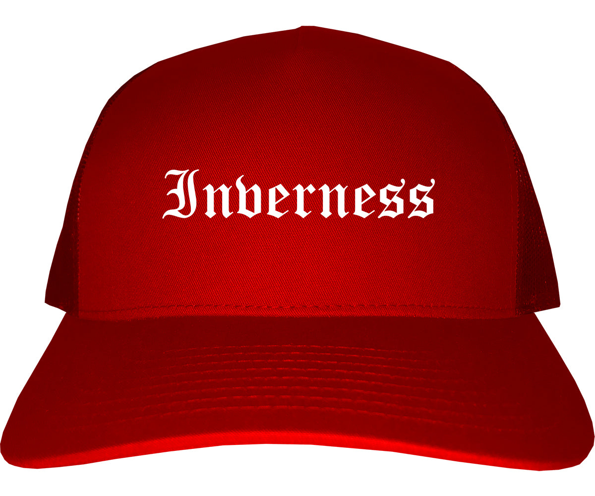 Inverness Florida FL Old English Mens Trucker Hat Cap Red