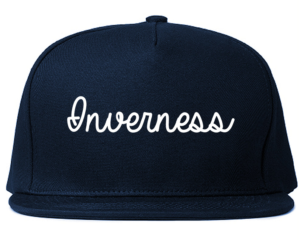 Inverness Florida FL Script Mens Snapback Hat Navy Blue