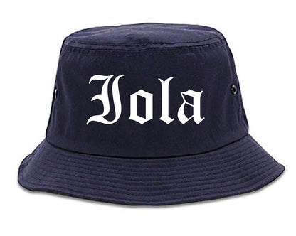 Iola Kansas KS Old English Mens Bucket Hat Navy Blue