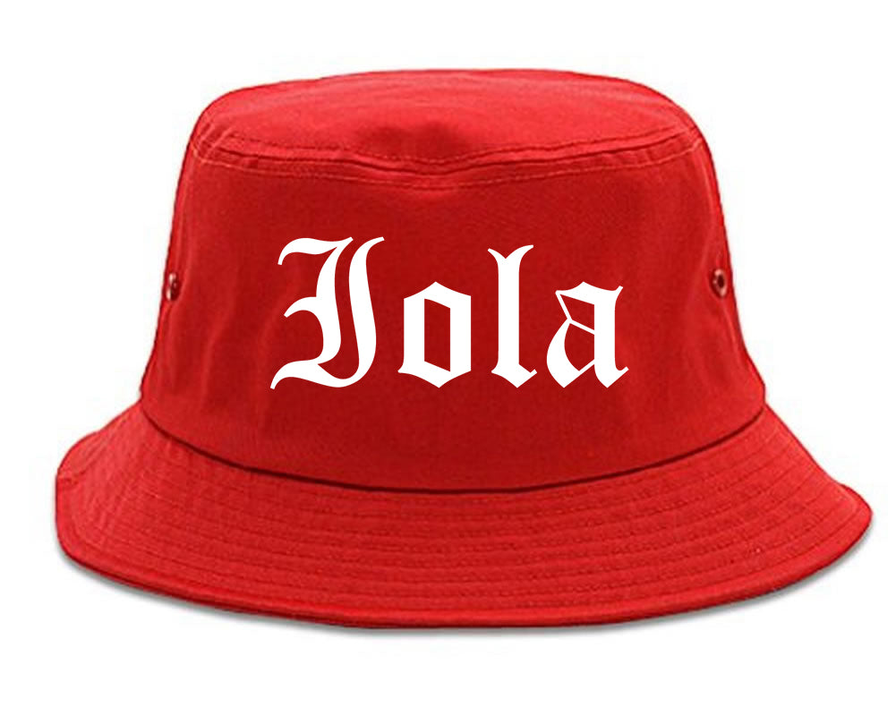 Iola Kansas KS Old English Mens Bucket Hat Red