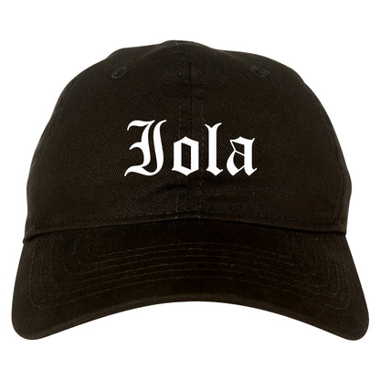 Iola Kansas KS Old English Mens Dad Hat Baseball Cap Black