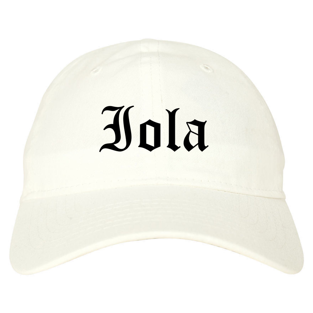 Iola Kansas KS Old English Mens Dad Hat Baseball Cap White