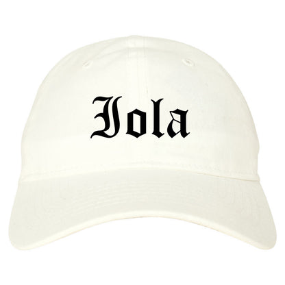 Iola Kansas KS Old English Mens Dad Hat Baseball Cap White
