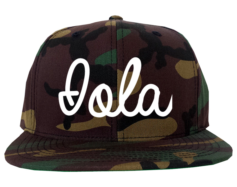 Iola Kansas KS Script Mens Snapback Hat Army Camo