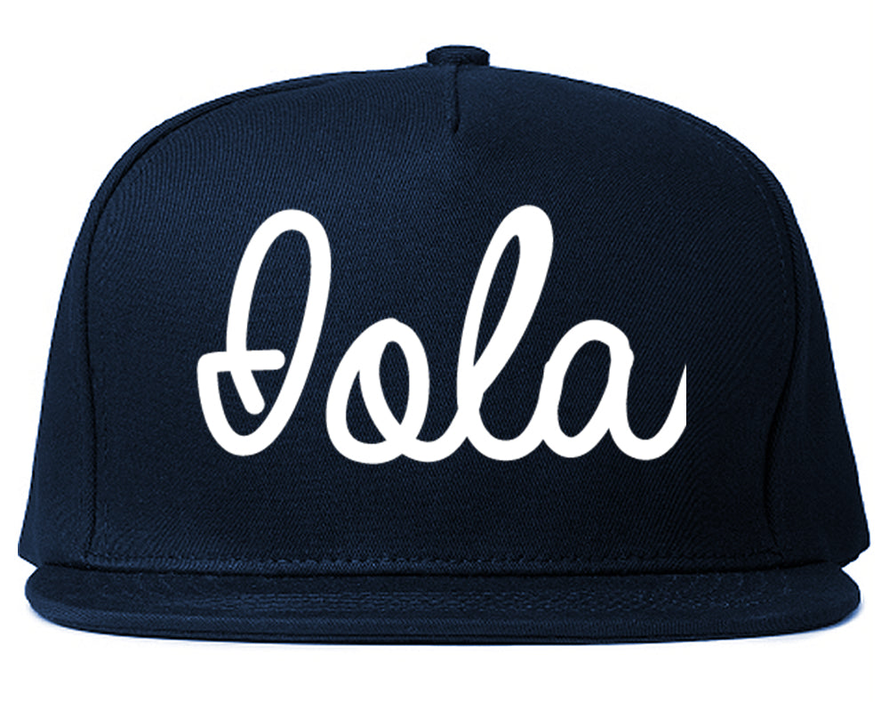 Iola Kansas KS Script Mens Snapback Hat Navy Blue