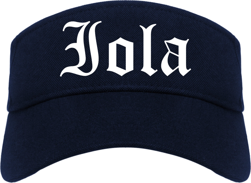 Iola Kansas KS Old English Mens Visor Cap Hat Navy Blue