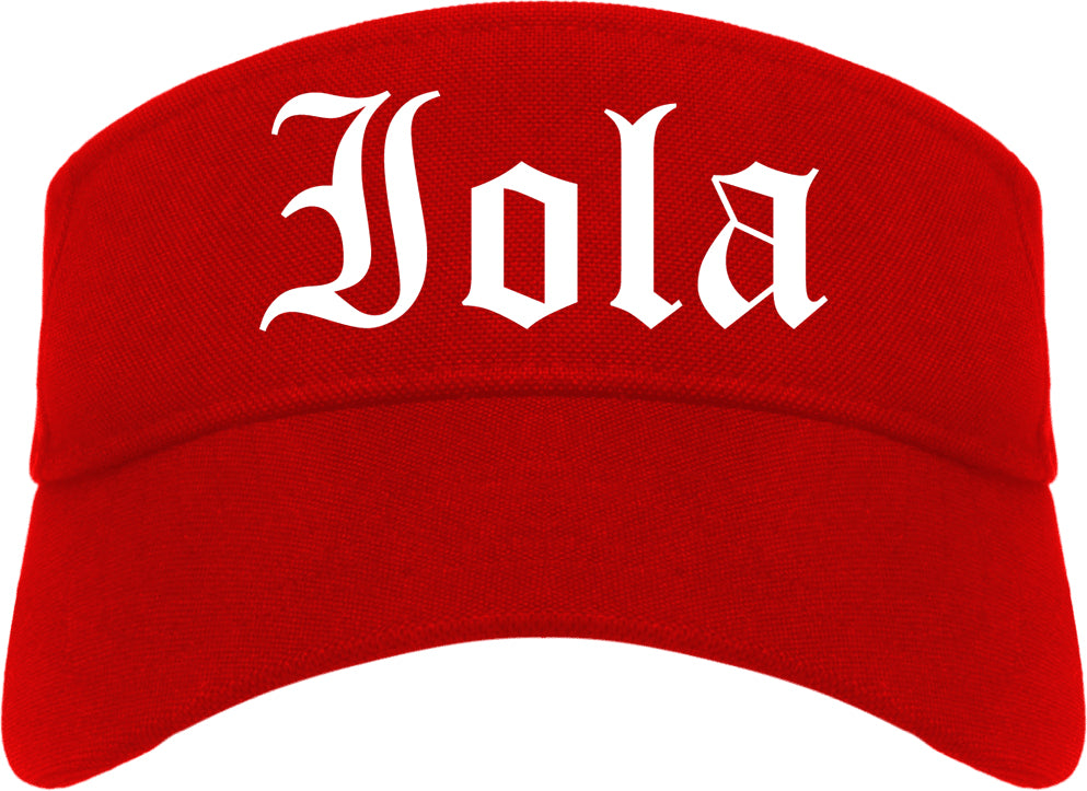 Iola Kansas KS Old English Mens Visor Cap Hat Red