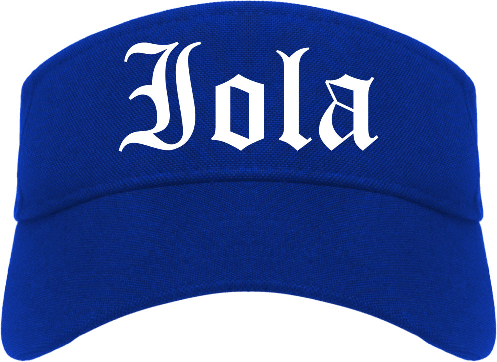 Iola Kansas KS Old English Mens Visor Cap Hat Royal Blue