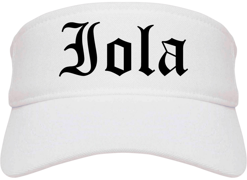 Iola Kansas KS Old English Mens Visor Cap Hat White
