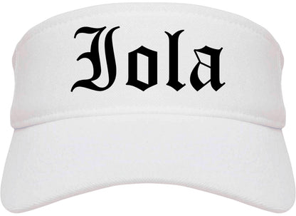 Iola Kansas KS Old English Mens Visor Cap Hat White