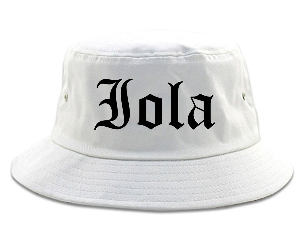 Iola Kansas KS Old English Mens Bucket Hat White
