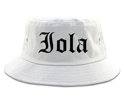 Iola Kansas KS Old English Mens Bucket Hat White