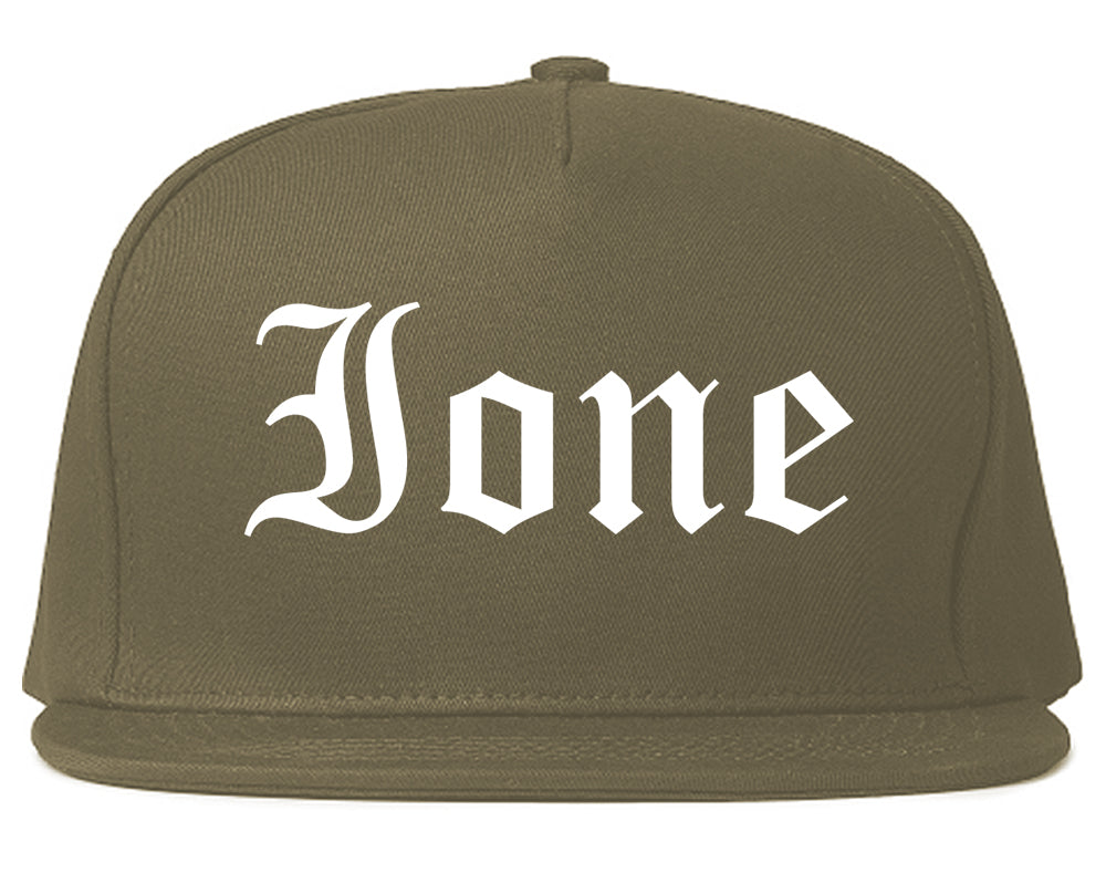 Ione California CA Old English Mens Snapback Hat Grey