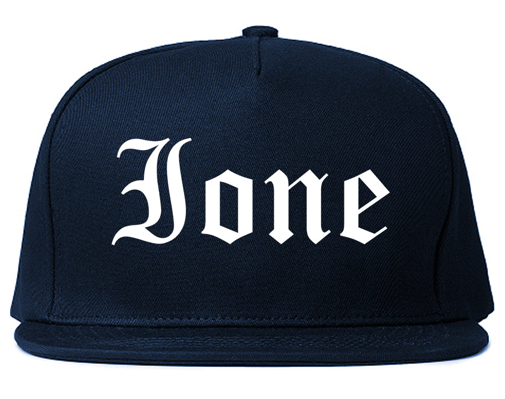 Ione California CA Old English Mens Snapback Hat Navy Blue