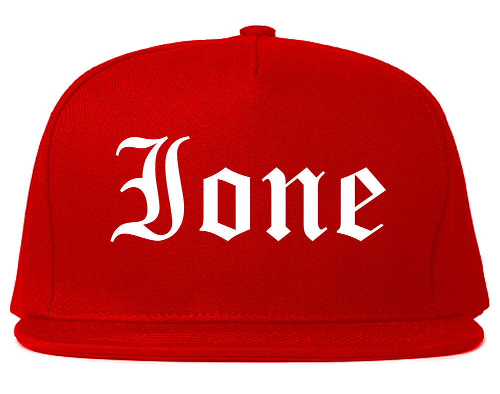 Ione California CA Old English Mens Snapback Hat Red