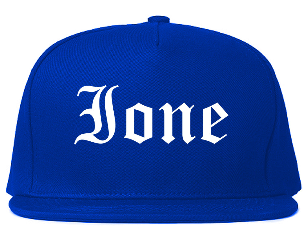 Ione California CA Old English Mens Snapback Hat Royal Blue
