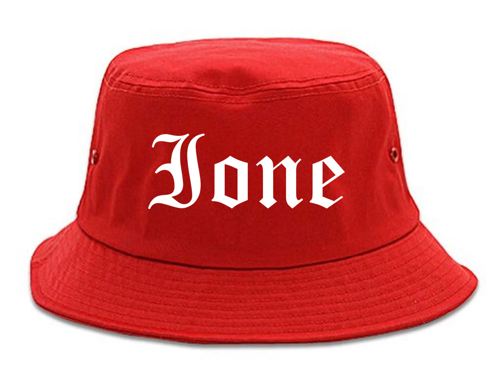 Ione California CA Old English Mens Bucket Hat Red