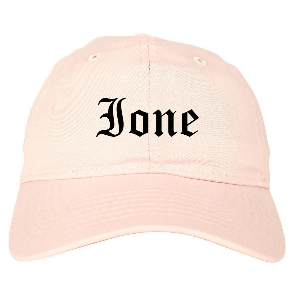 Ione California CA Old English Mens Dad Hat Baseball Cap Pink