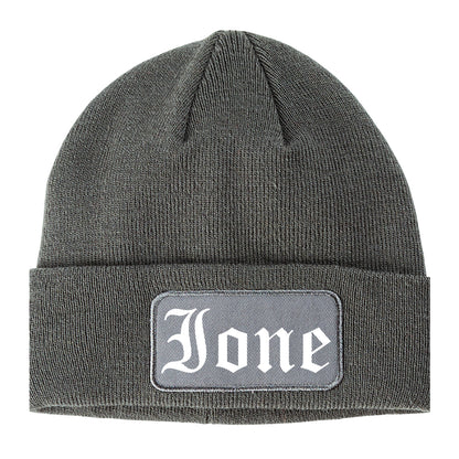 Ione California CA Old English Mens Knit Beanie Hat Cap Grey