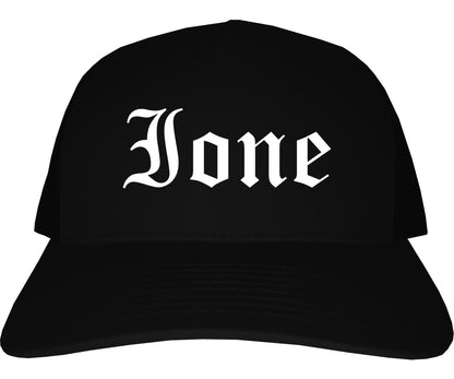 Ione California CA Old English Mens Trucker Hat Cap Black