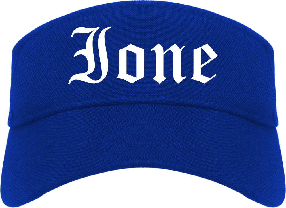 Ione California CA Old English Mens Visor Cap Hat Royal Blue