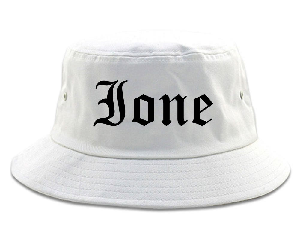 Ione California CA Old English Mens Bucket Hat White