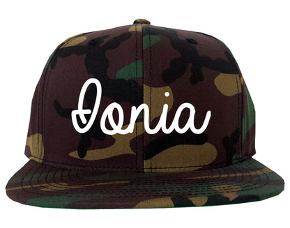 Ionia Michigan MI Script Mens Snapback Hat Army Camo