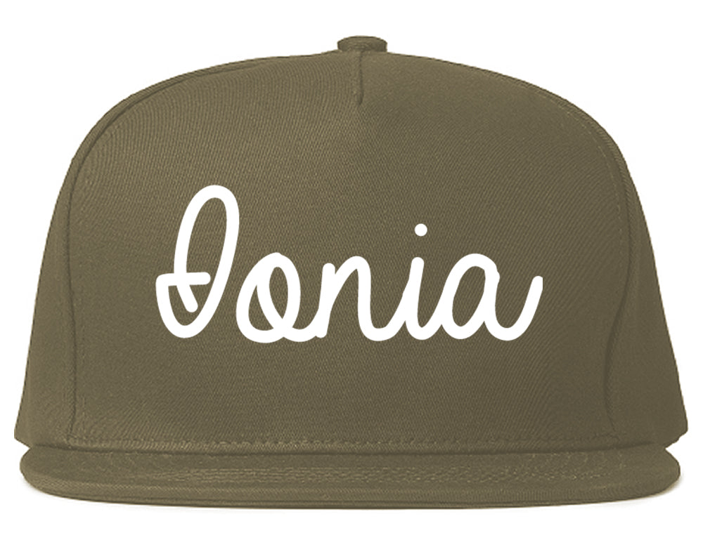 Ionia Michigan MI Script Mens Snapback Hat Grey