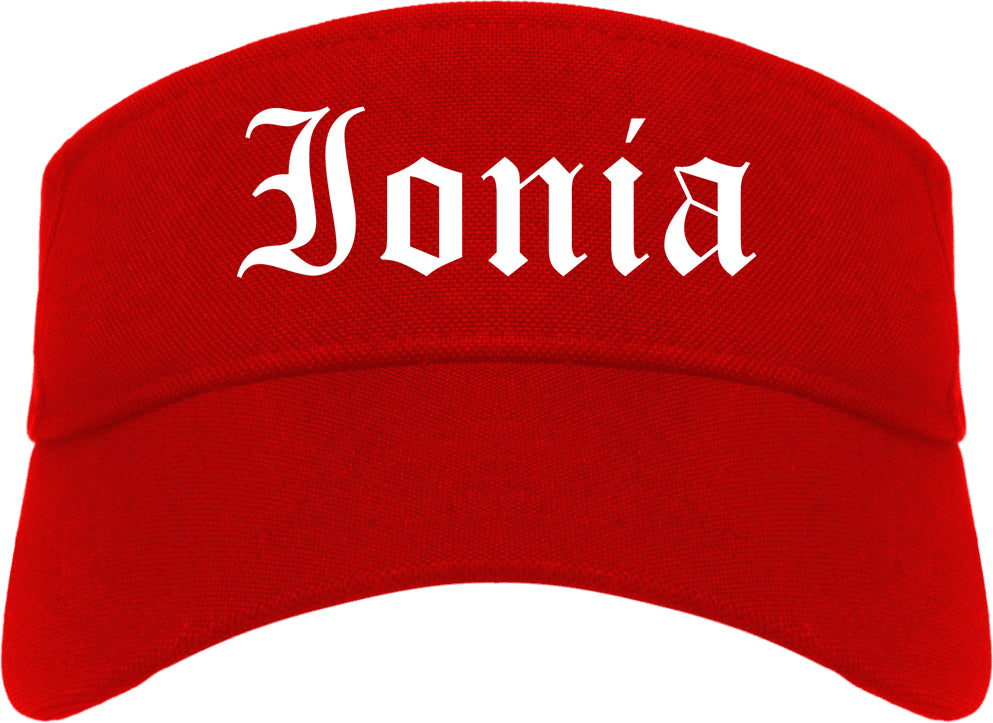 Ionia Michigan MI Old English Mens Visor Cap Hat Red