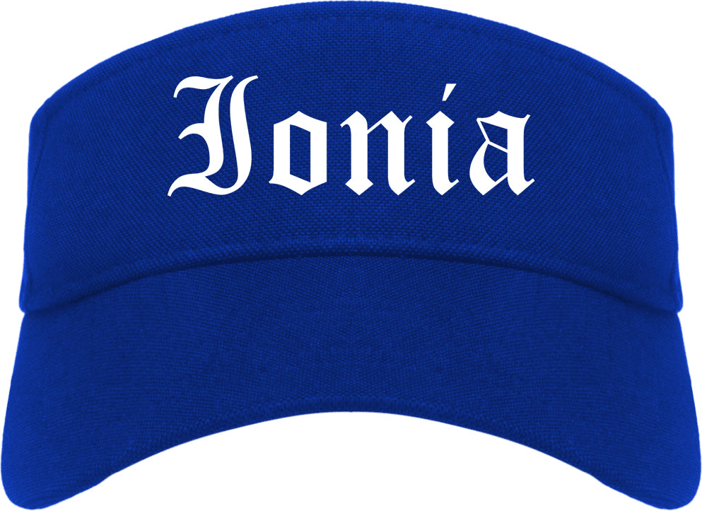 Ionia Michigan MI Old English Mens Visor Cap Hat Royal Blue