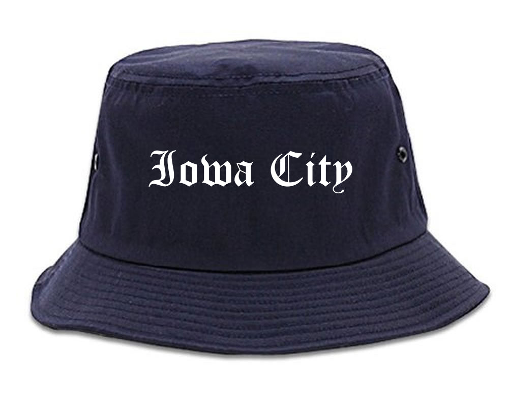 Iowa City Iowa IA Old English Mens Bucket Hat Navy Blue