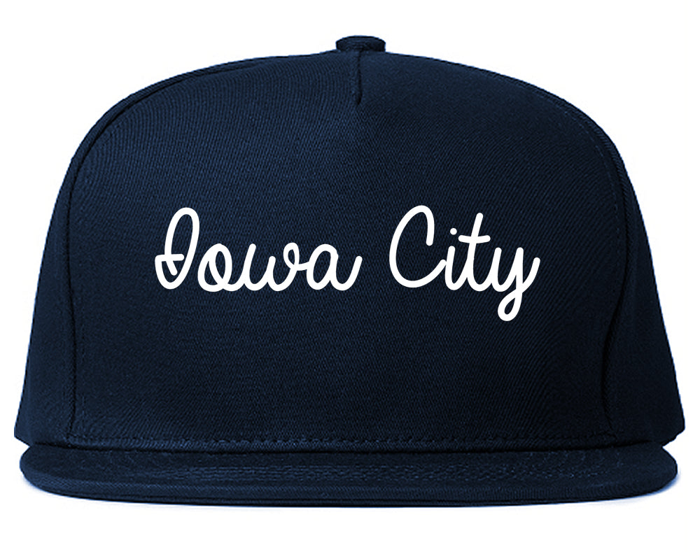 Iowa City Iowa IA Script Mens Snapback Hat Navy Blue