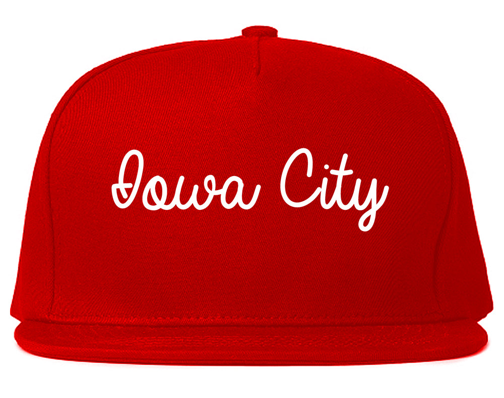Iowa City Iowa IA Script Mens Snapback Hat Red