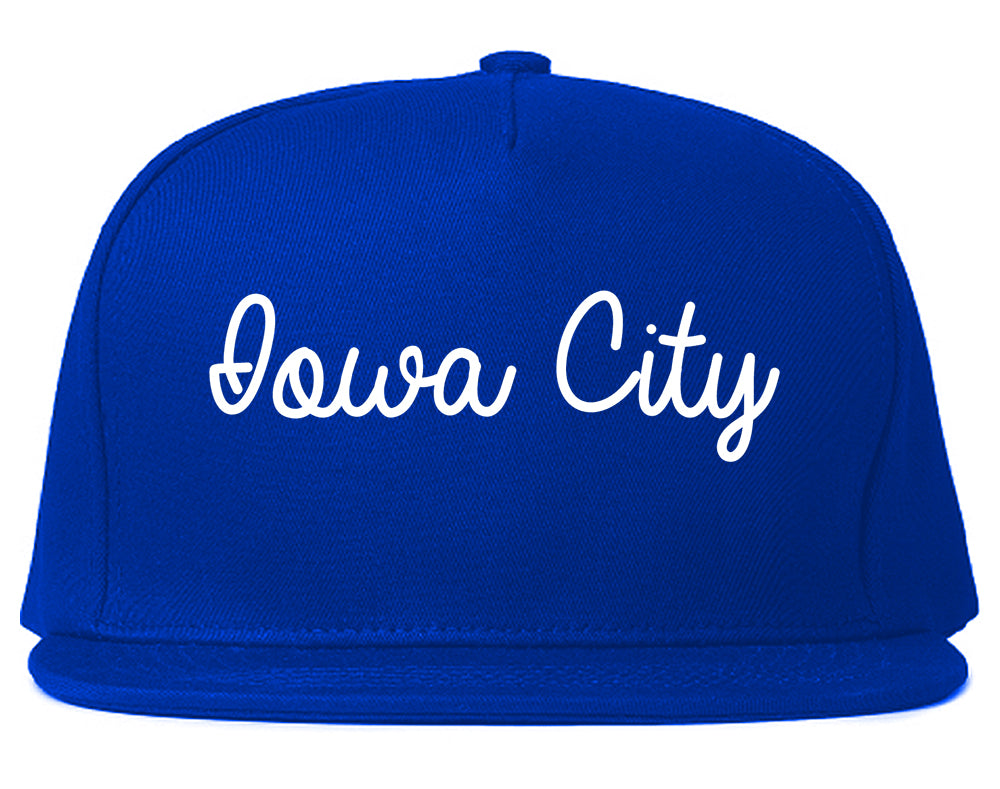 Iowa City Iowa IA Script Mens Snapback Hat Royal Blue