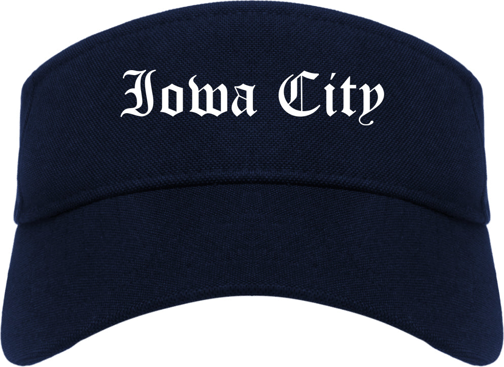 Iowa City Iowa IA Old English Mens Visor Cap Hat Navy Blue
