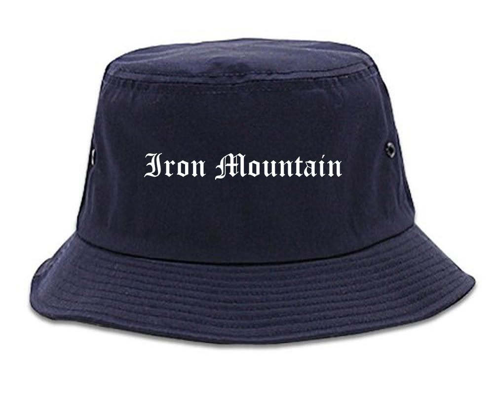 Iron Mountain Michigan MI Old English Mens Bucket Hat Navy Blue